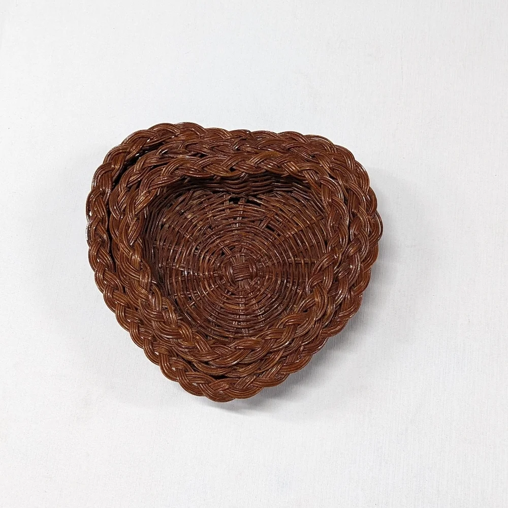 Cottagecore Vintage Wicker Heart Nesting Baskets Set of 3 Wall Decor Boho‎